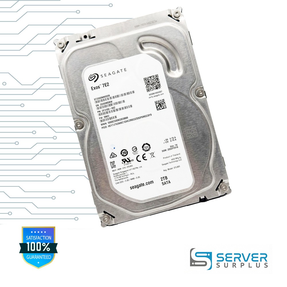 Seagate Exos 7E2 2TB SATA 3.5 in Enterprise HDD | ST2000NM0008 | 2F3100-002