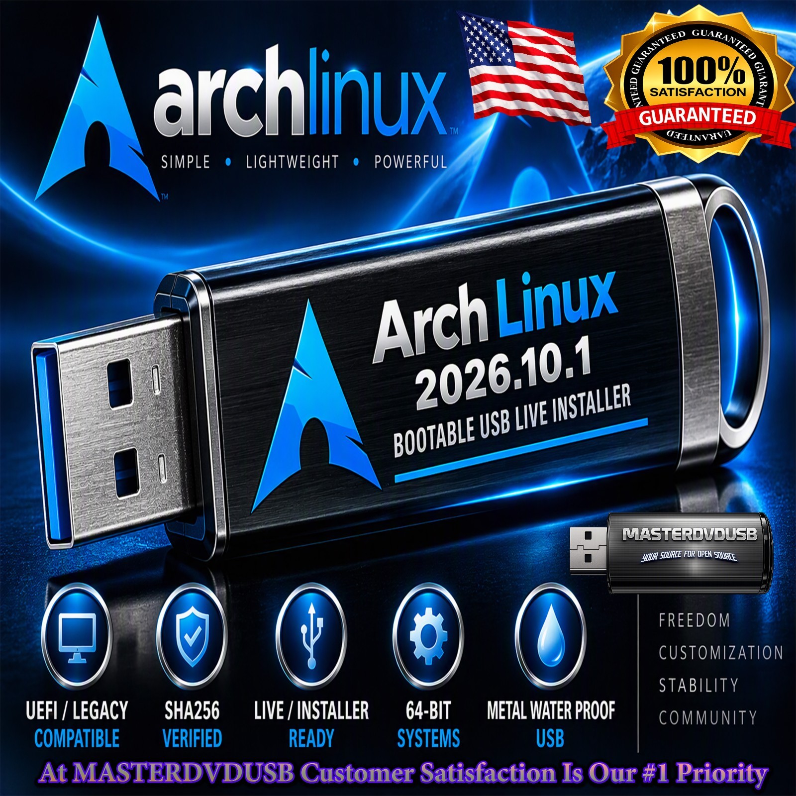 Arch Linux 2026.10.1 Bootable USB Live Installer | UEFI Legacy | 64-Bit | SHA256