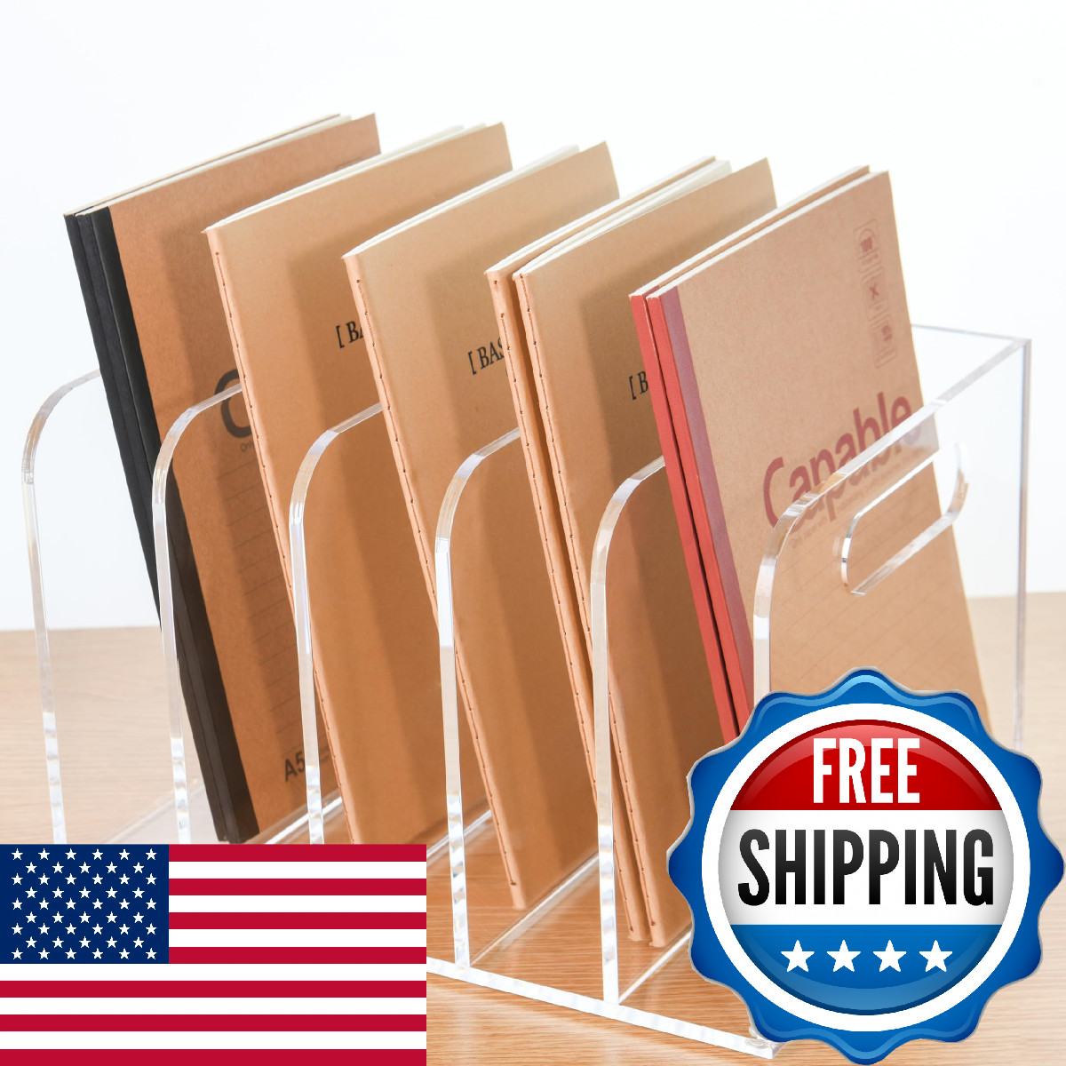 AIMOLLY Clear Acrylic Organizers - 5 Vertical Compartments Acrylic Folder Organi