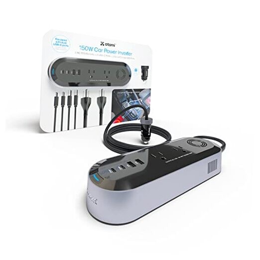 Atomi 150W Car Power Inverter with 2 AC 110V Outlets + 2 USB-C Ports + 2 Smart