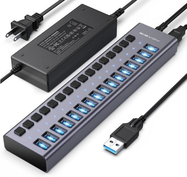 ACASIS 16-Port USB 3.2 Hub 10Gbps Powered w/ 96W Adapter Aluminum