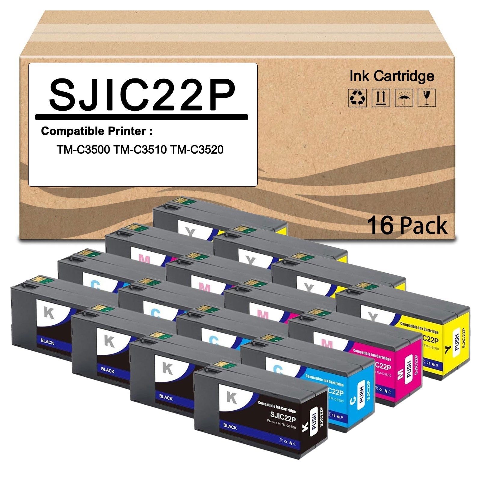 16 Pack SJIC22P Ink Cartridge for TM-C3500 TM-C3510 TM-C3520 Printer
