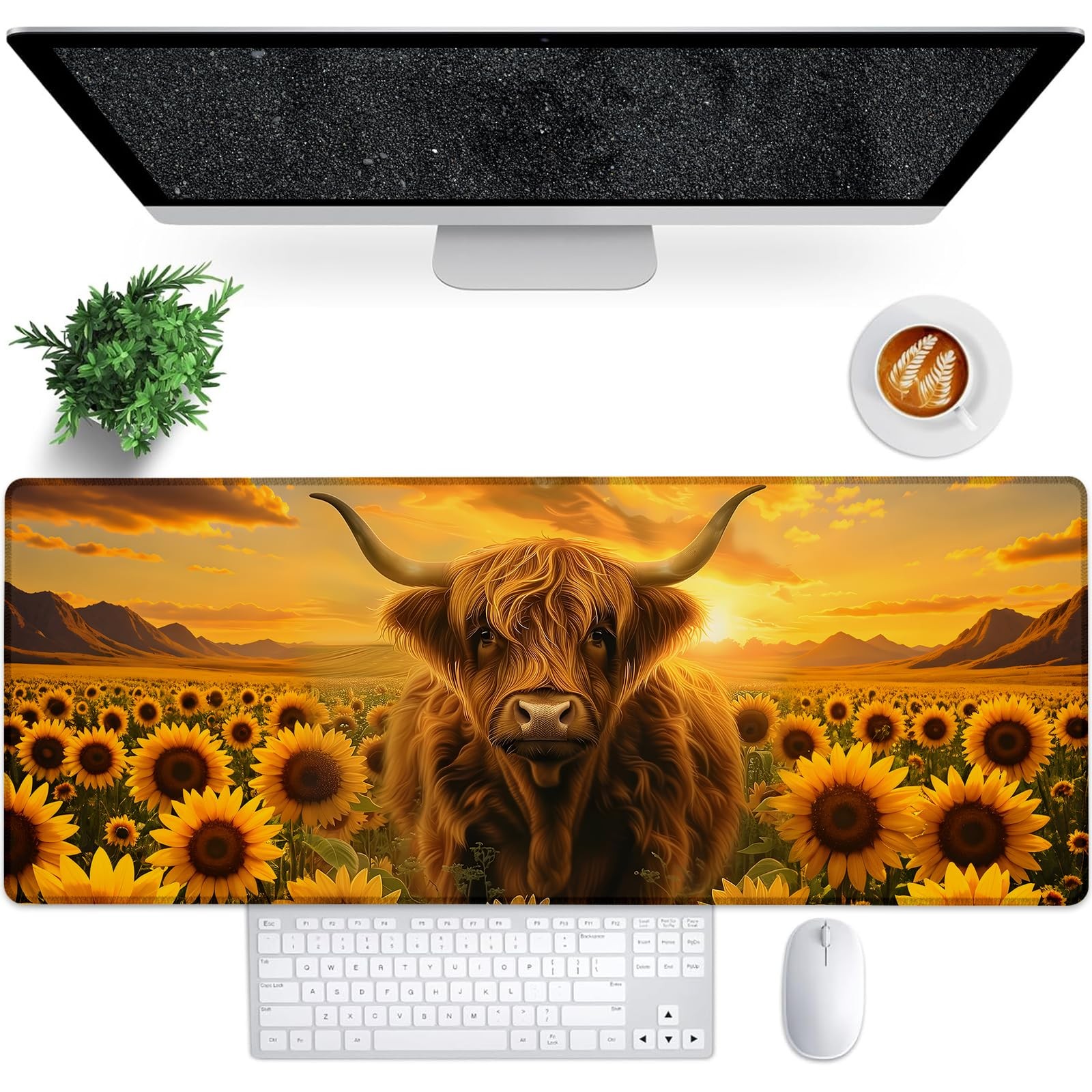 Bidesk Cute Highland Cow Gaming Mouse Pad, 31.5"×11.8", Cow22 