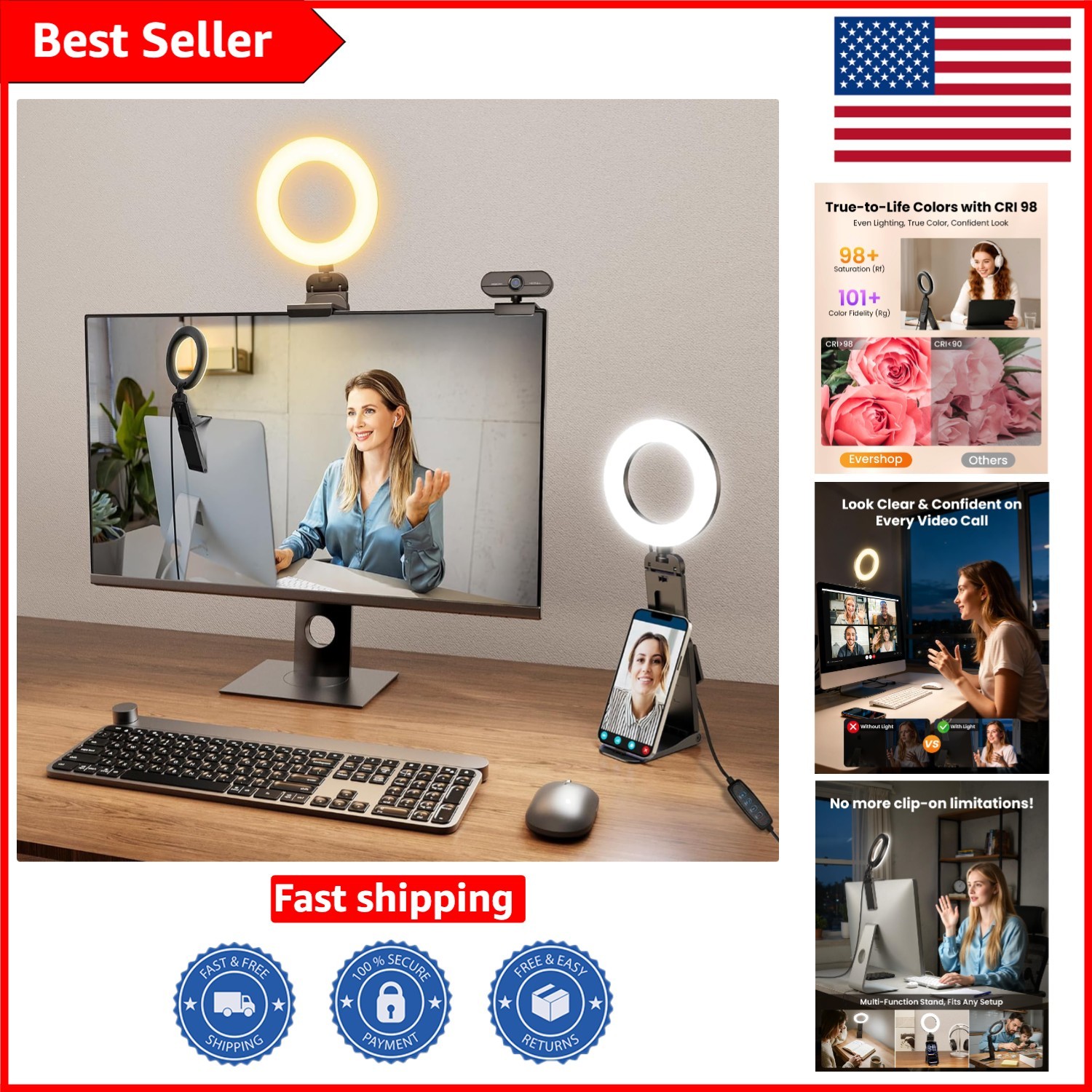 Portable 5-Inch LED Ring Light with 30 Brightness Levels for Smartphones