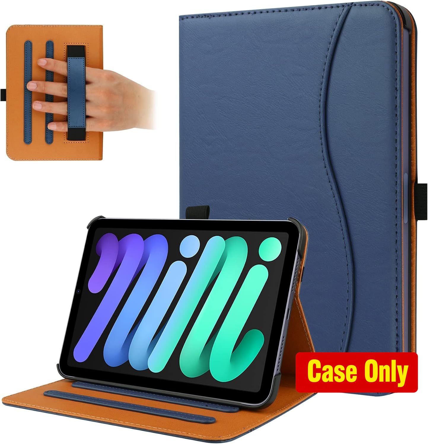 Premium PU Leather Folio Stand Cover for iPad mini 7 2024, Pencil Holder, Dark