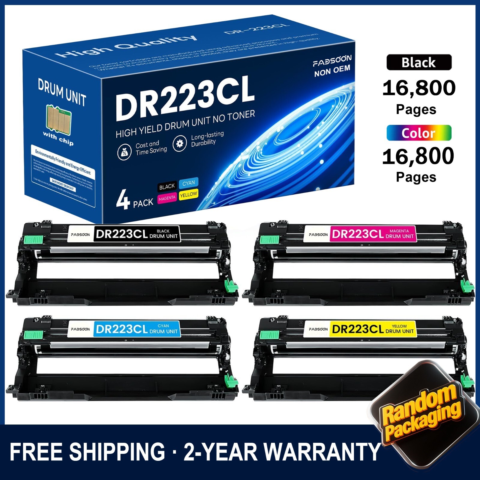 FADSOON® 4pk DR223CL Drum Unit for Brother HL-L3270CDW L3290CDW MFC-L3750CDW​