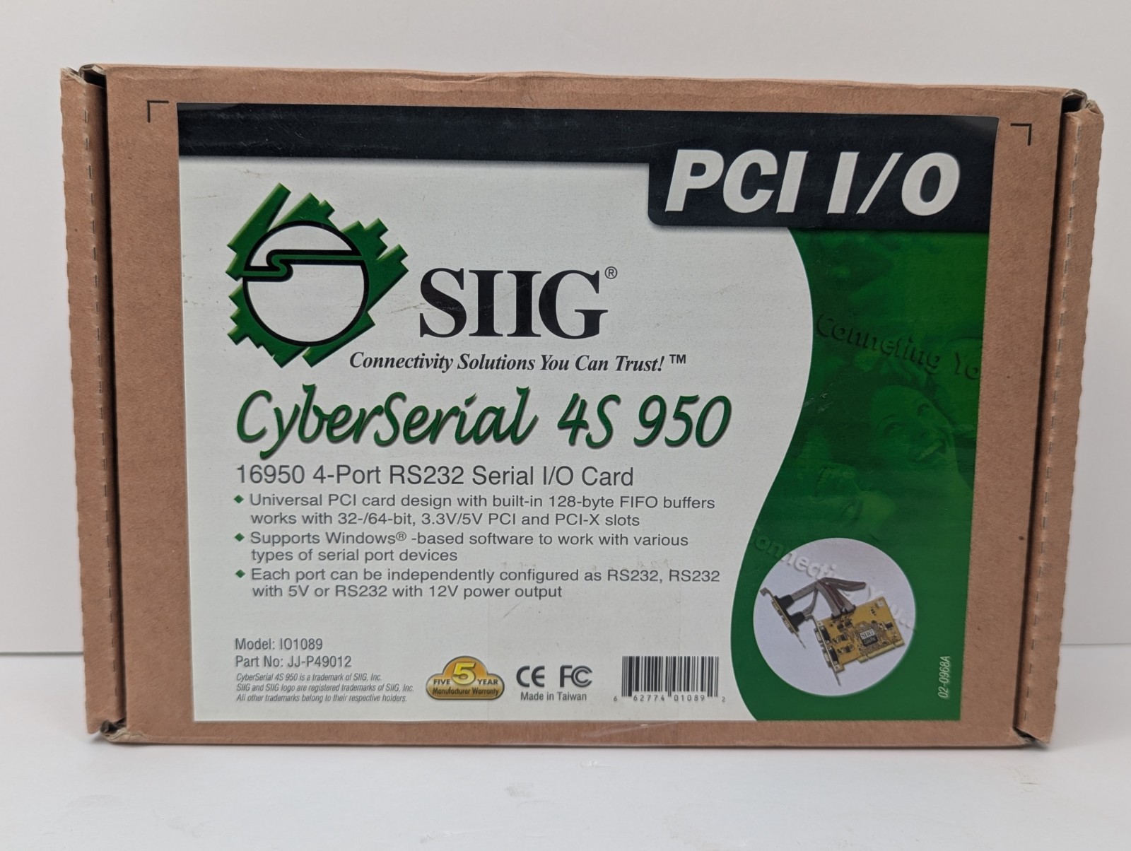 SIIG CYBERSERIAL 4S PCI I/O 16550 4-PORT RS232 SERIAL I/O CARD JJ-P45012