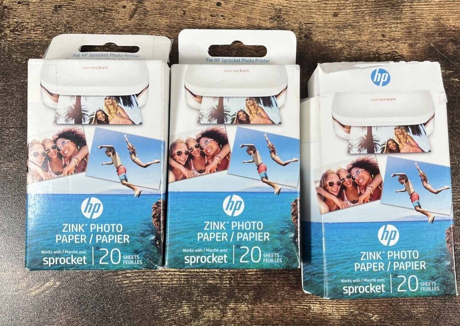 HP Zink Photo Paper 2x3 Sticky Backed - Sprocket Printers 20 Sheets Ea. Lot Of 3