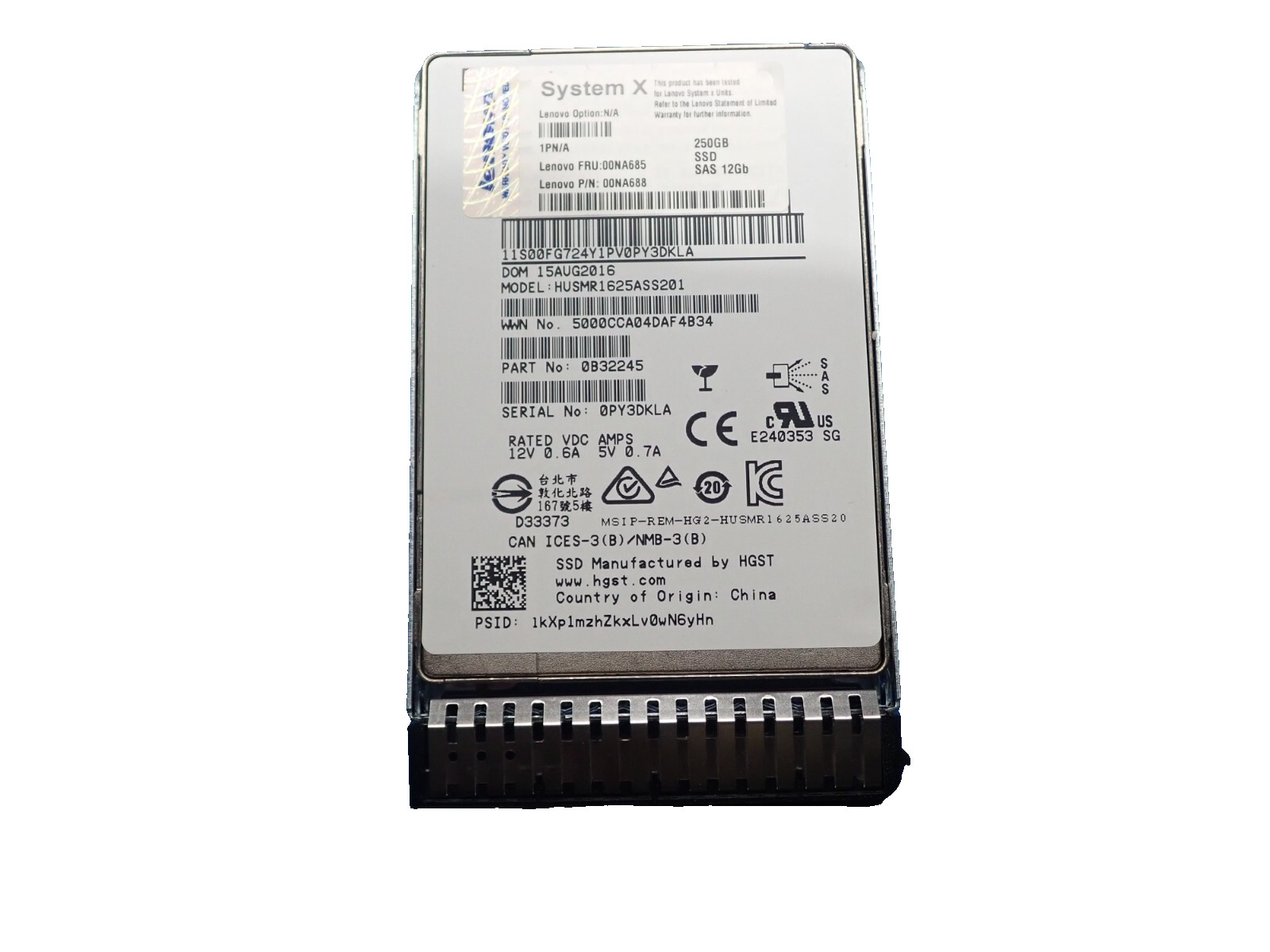 Lenovo 00NA685 250GB 12G SAS 2.5" G3HS SSD Internal Solid State Disk Drives