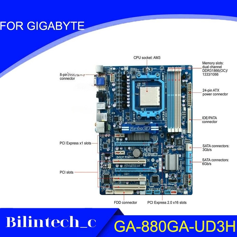 FOR GIGABYTE GA-880GA-UD3H AM3/AM3+ AMD 880G 32GB Motherbroad Test ok