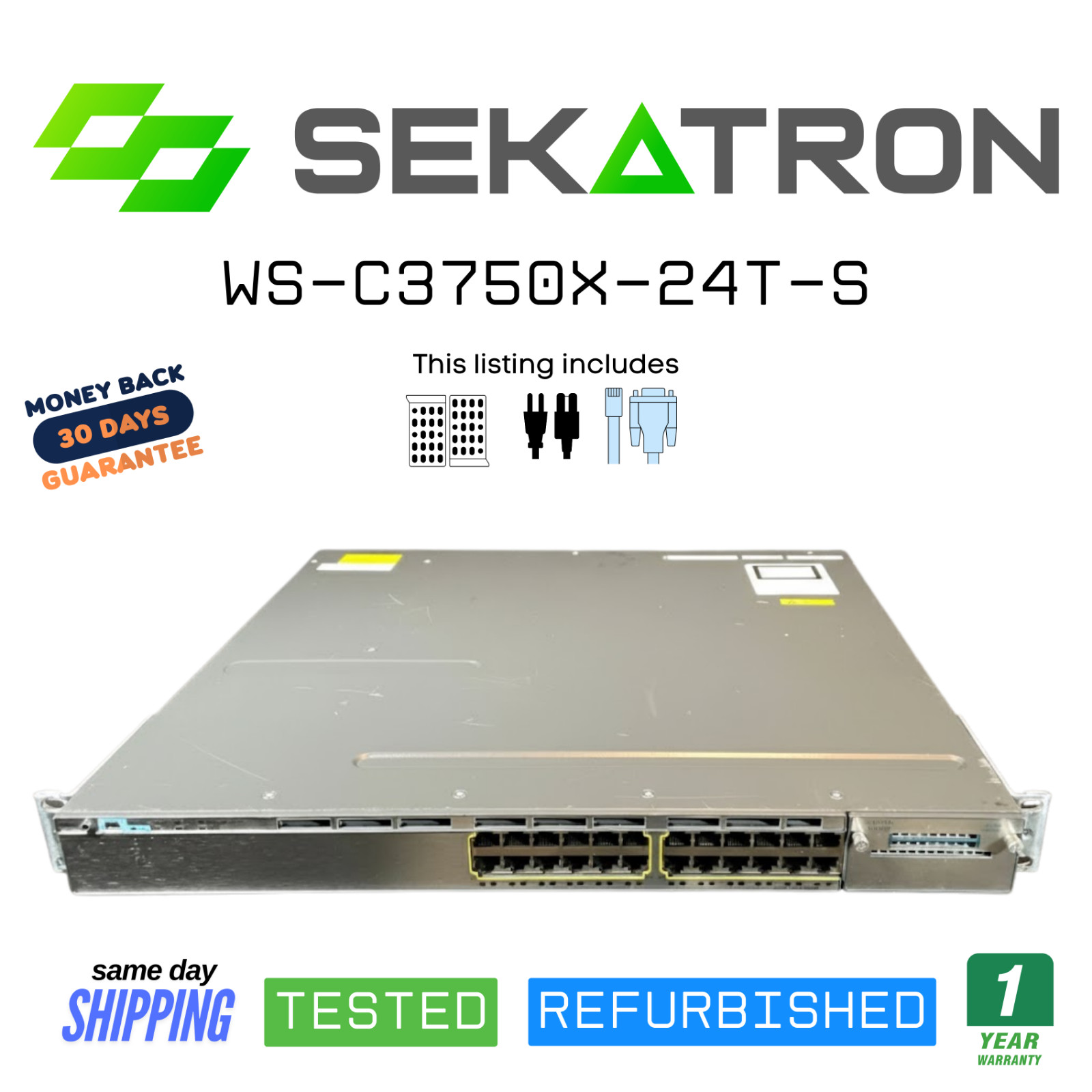 🔀 Cisco WS-C3750X-24T-S • 24-Port Gigabit Switch • Dual PSU ✅