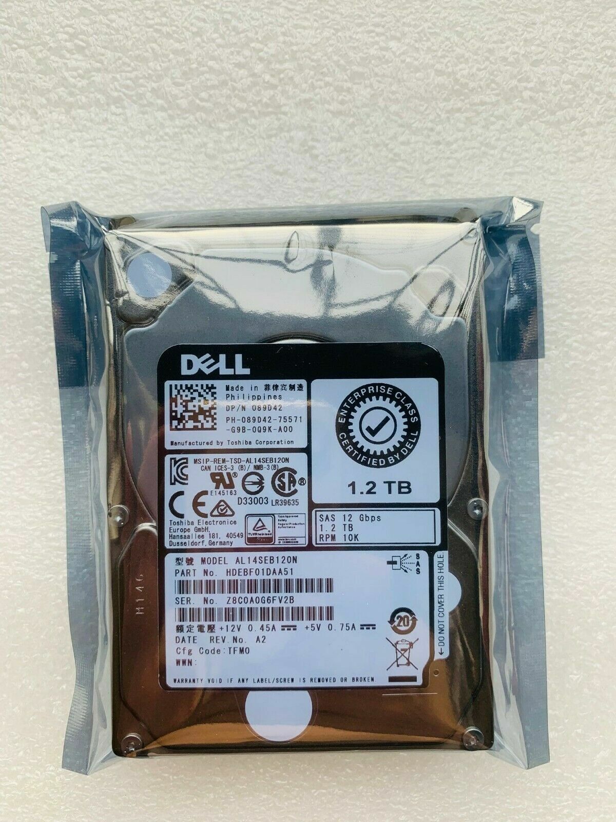 DELL 89D42 1.2TB 10K 12GBps SAS 2.5" SERVER SFF HARD DISK DRIVE AL14SEB120N