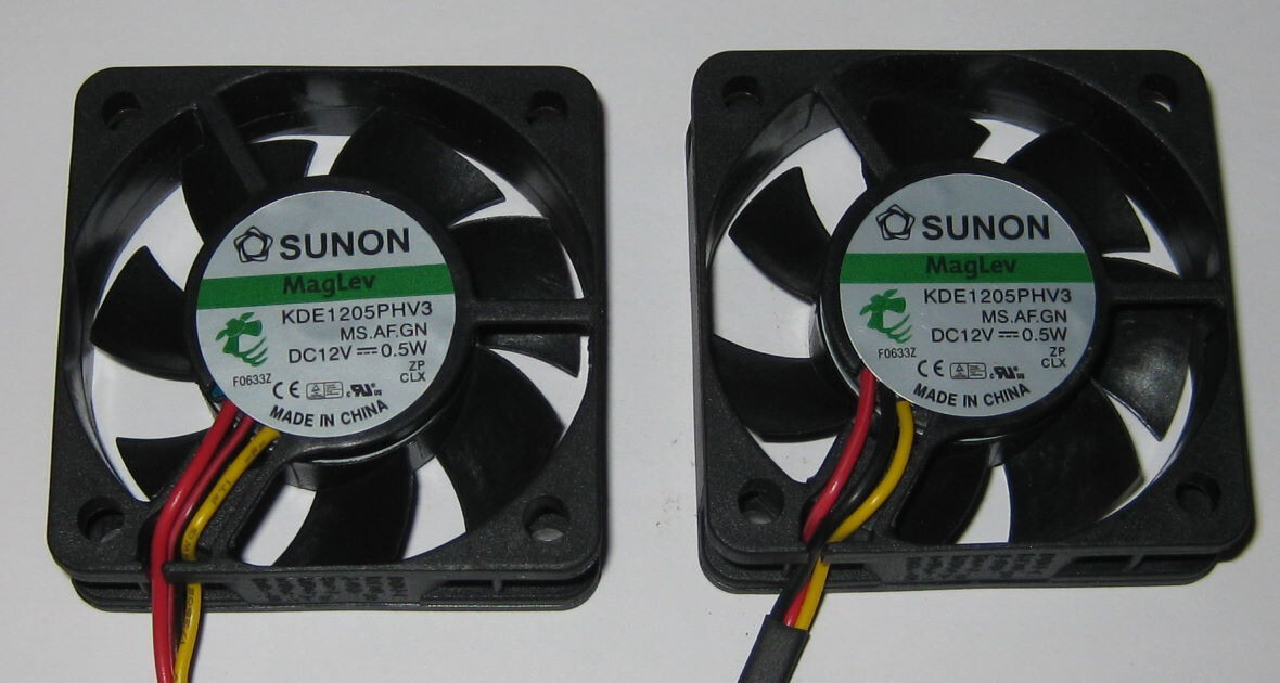 2 X Sunon 50 mm Quiet Cooling Fan - 12 V - 10 CFM - 22 dB - KDE1205 Tach Output