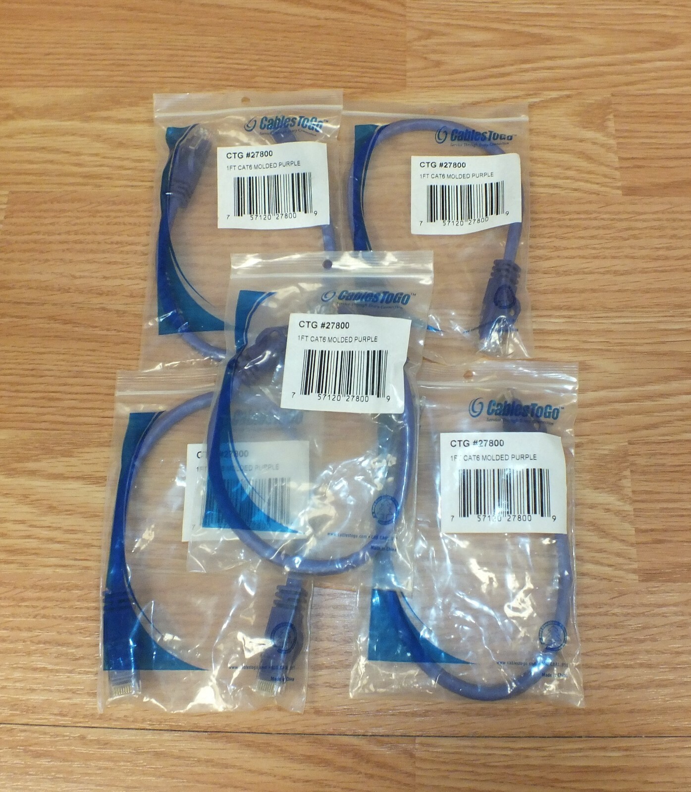 Lot of 5 CTG (27800) Molded Purple 1ft Cat 6 Patch Cable RJ45 Ethernet Cords