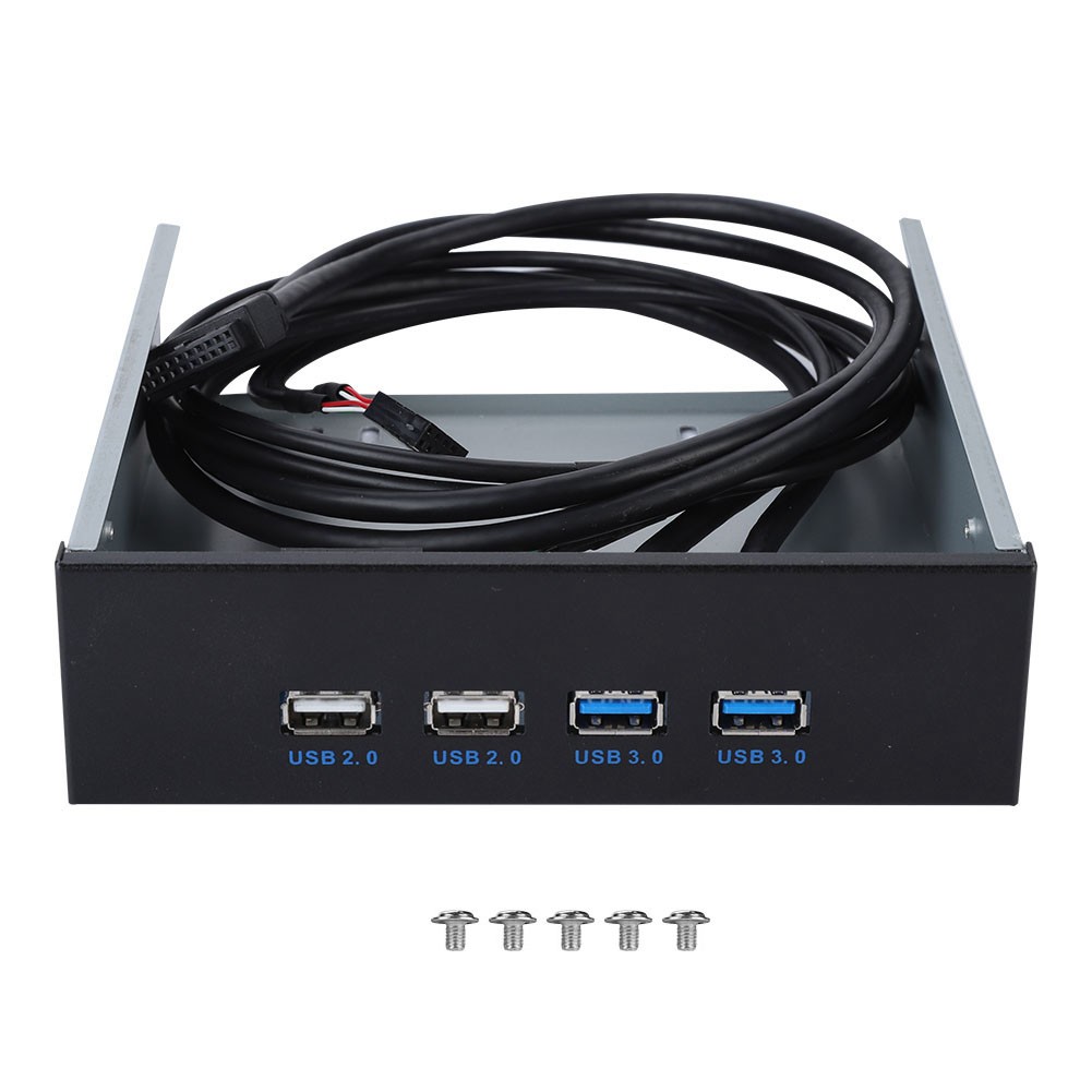 5.25 Inch 19 Pin/9Pin To USB 3.0 USB 2.0 4 Port Metal Optical Drive Bay