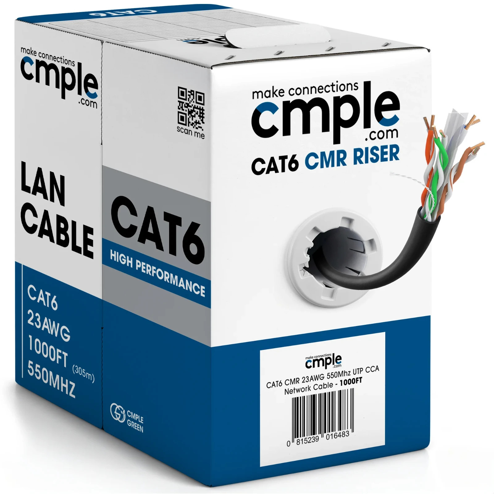 Cmple Cat6 Ethernet 1000ft Bulk Network Cable, Cat6 UTP, 23AWG CMR Riser - Black