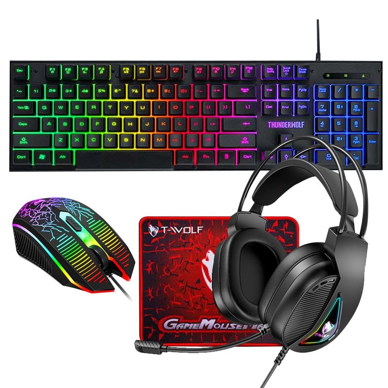 4 in 1 PC Gaming Keyboard Mouse Headset Headphone Mousepad  Rainbow LED Backlit