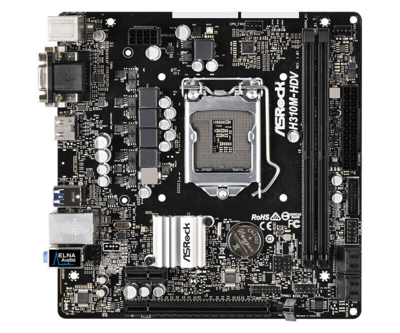 ASRock H310M-HDV Motherboard Intel H310 LGA 1151 DDR4 Micro ATX DVI-D CORE D-Sub