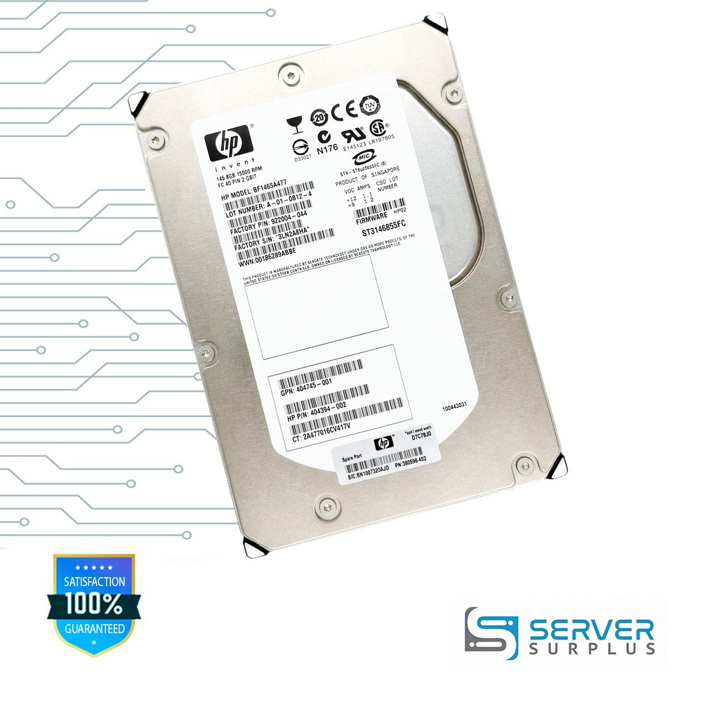 HP 146.8GB FC 15K 3.5 in Enterprise HDD | 404394-002 | ST3146855FC | BF1465A477