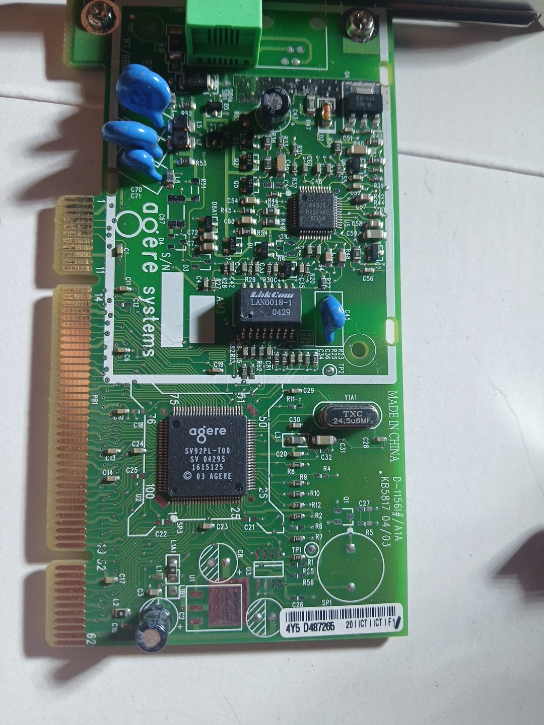 Agere Systems D-1156I#/A1A 56K PCI internal modem card