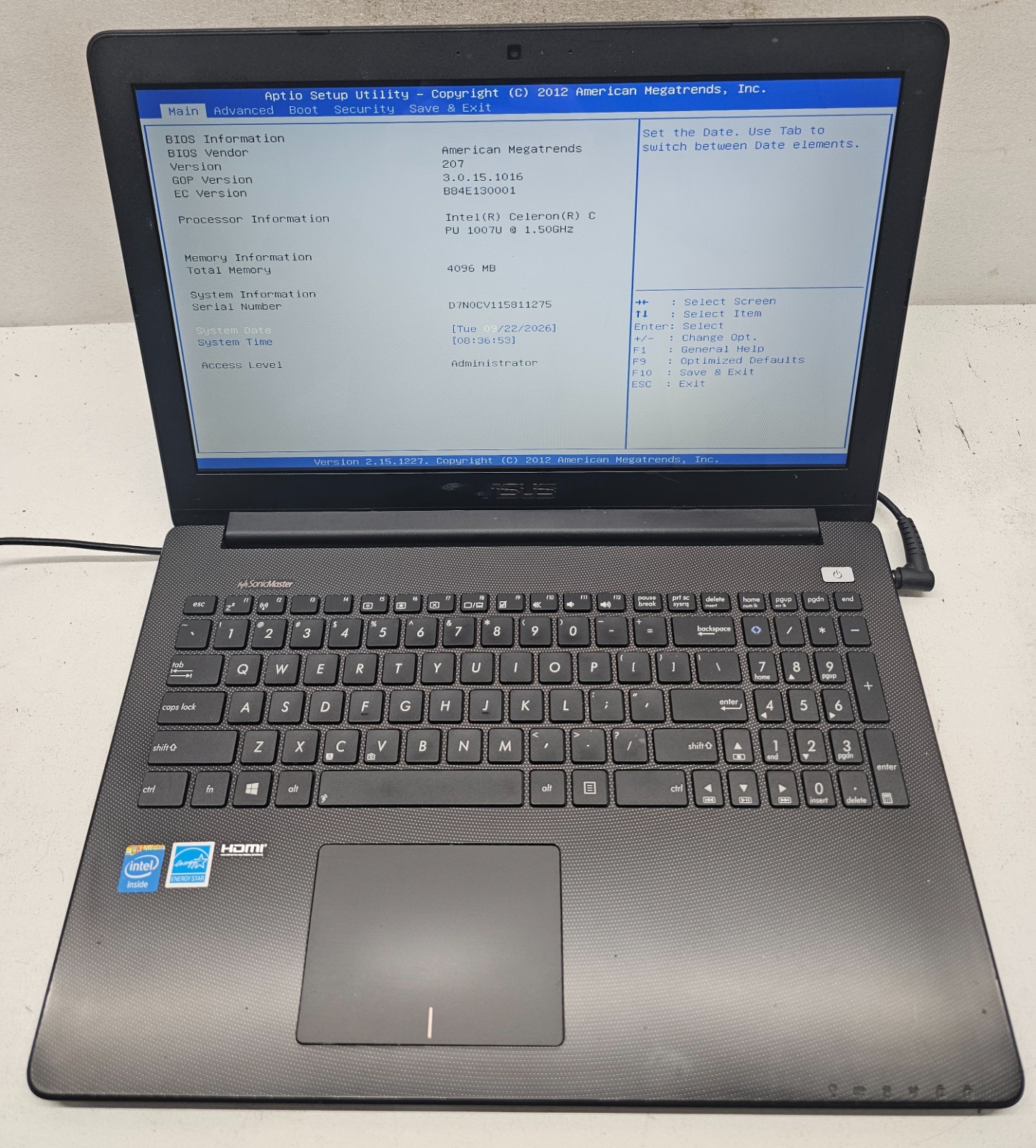 ASUS  X502C Laptop Intel Celeron 1007U 4GB Ram NO HD/OS (FL)