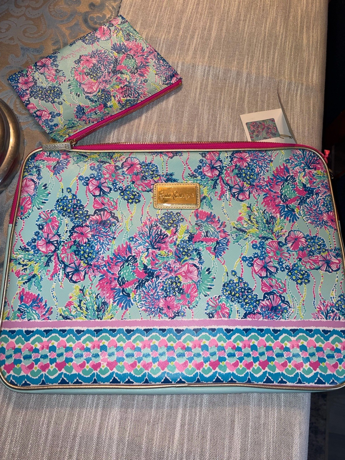 NWT LILLY PULITZER Laptop Sleeve & Case "Beach You To It" Large Pink/Blue/Purp