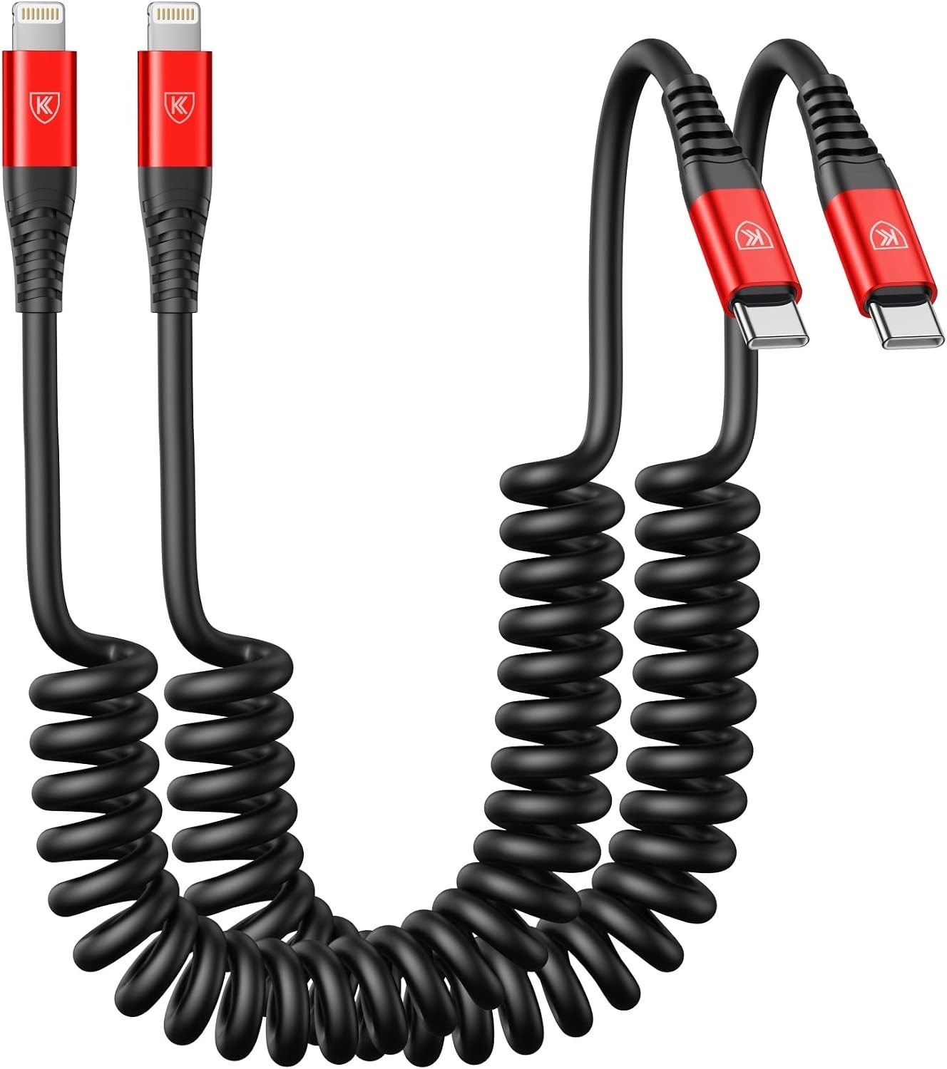  USB C to Lightning Cable, 2Pack Coiled Fast Charger 3FT Red Usb C to Lightning