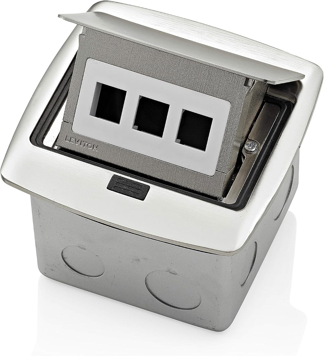 Leviton PFQP3-BN Pop-Up Floor Box, 3-Port QuickPort Insert, Brushed Nickel