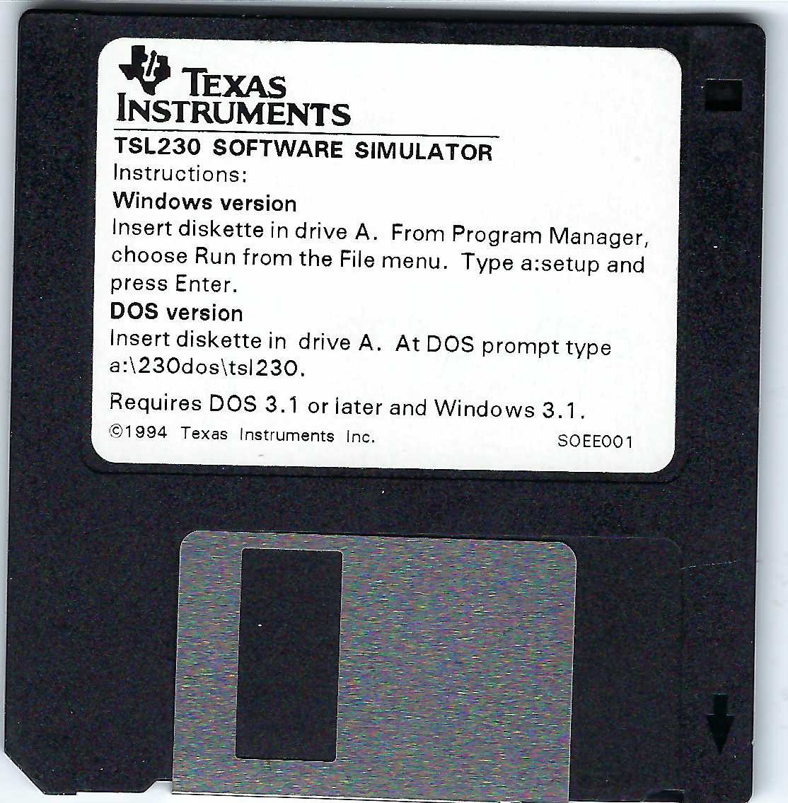 ITHistory SOFTWARE IBM (1994)   TEXAS INSTRUMENTS TSL230 Software Sim  3.5"