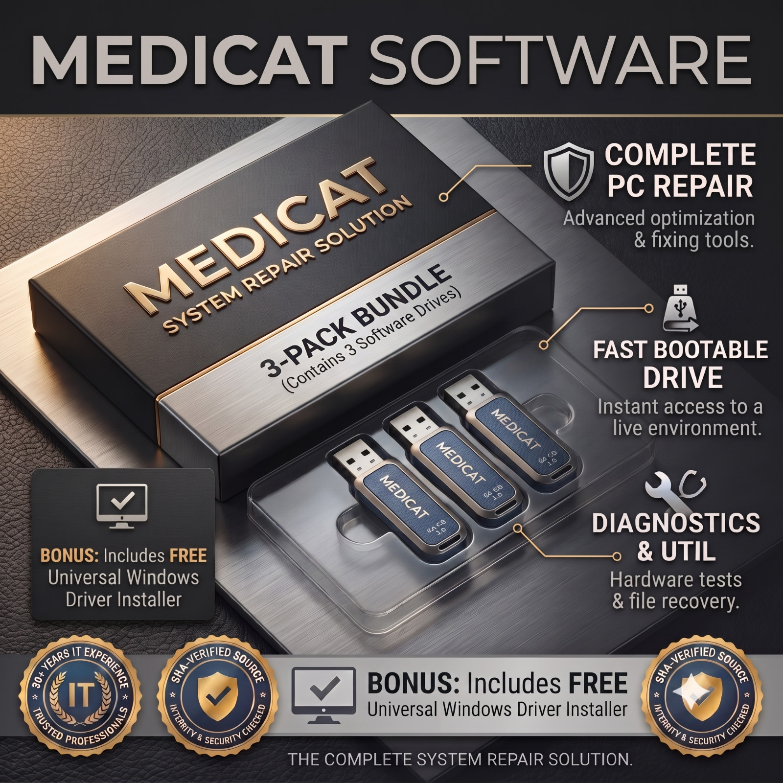 🔥MediCat PC Repair Recovery Toolkit🔥3 Pack: USB or DVD🔥System Rescue Bootable