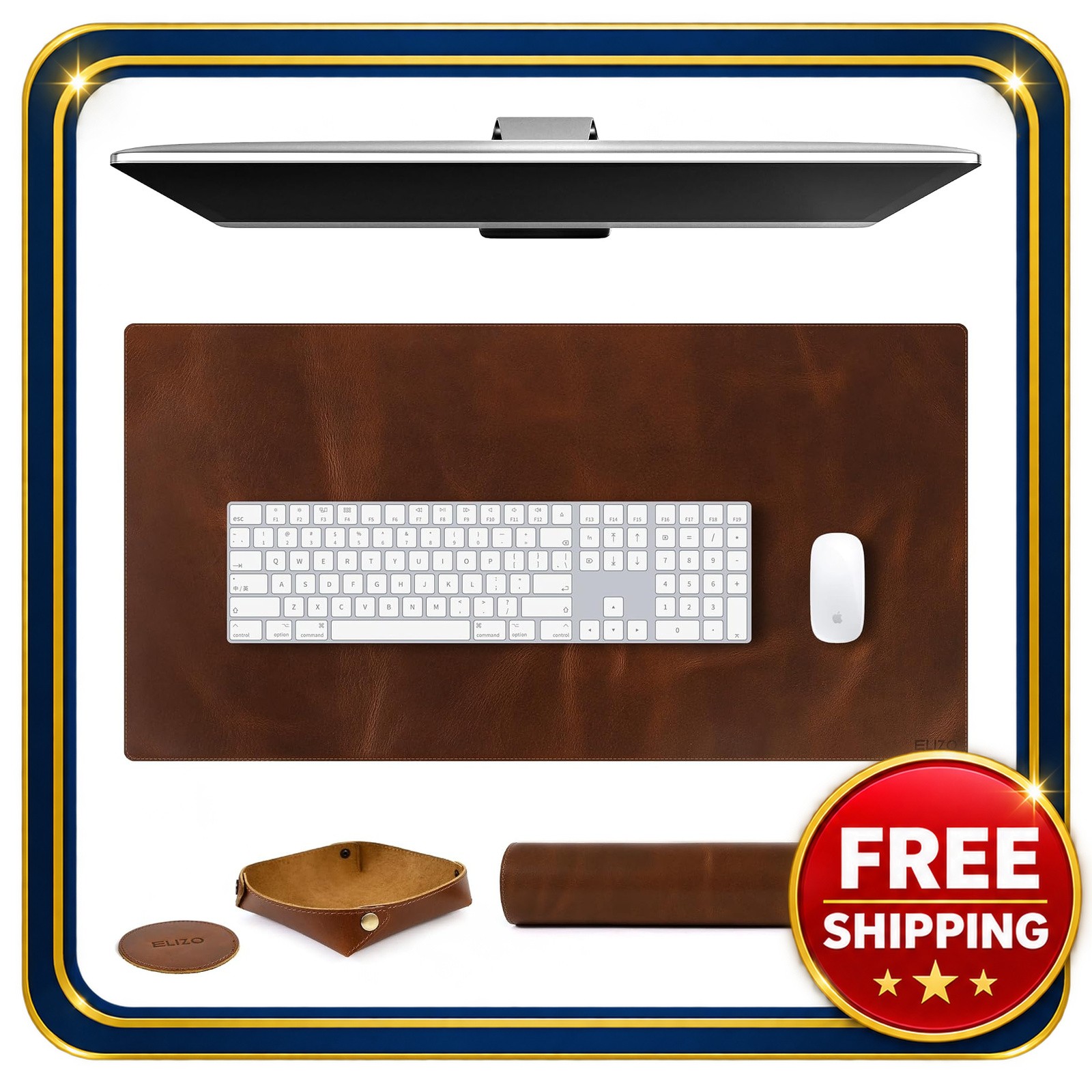 Leather Desk Mat 32x16 Full Grain Large Cover Protector Set