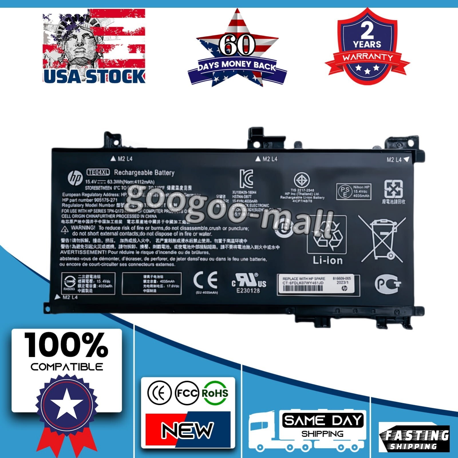 Genuine TE04XL 905175-271 Battery For HP Pavilion 15-BC OMEN 15-AX 905175-2C1
