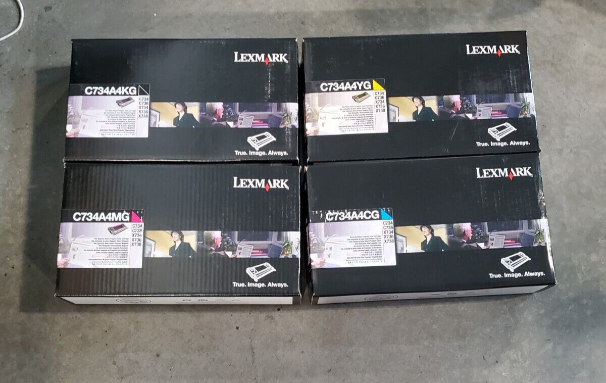 SET OF 4 NEW GENUINE LEXMARK C734A4CG C734A4MG C734A4YG C734A4KG BCYM #69