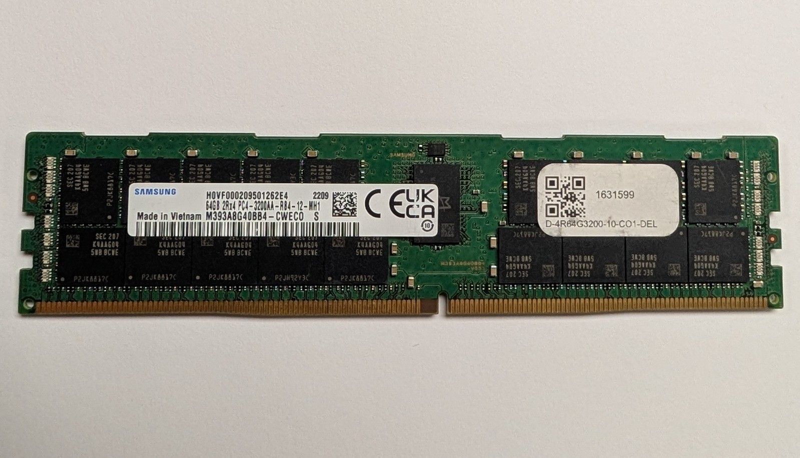 Lot of 11 - Samsung 64GB 2RX4 PC4-3200AA RDIMM Memory Module M393A8G40BB4-CWE