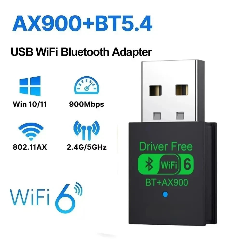 WiFi 6 USB Adapter AX900 Dual Band 2.4G/5GHz BT 5.4 Dongle for PC Win10/11