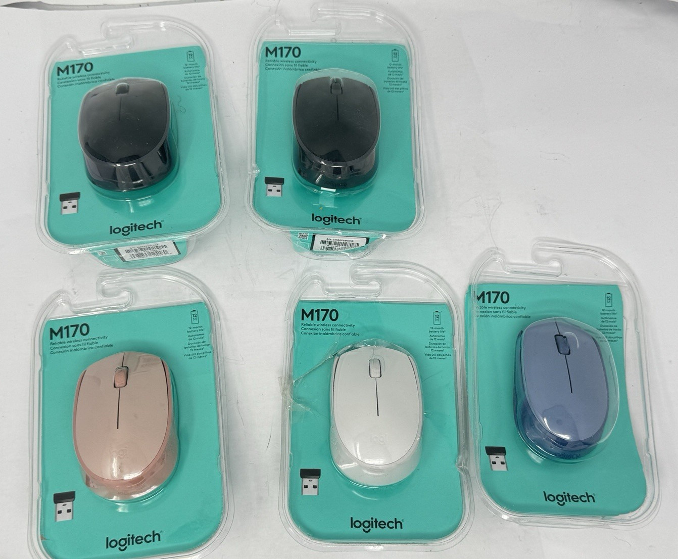 Lot of 5 Logitech M170 Compact Ambidextrous 2.4 GHz Wireless Mouse  (5X)