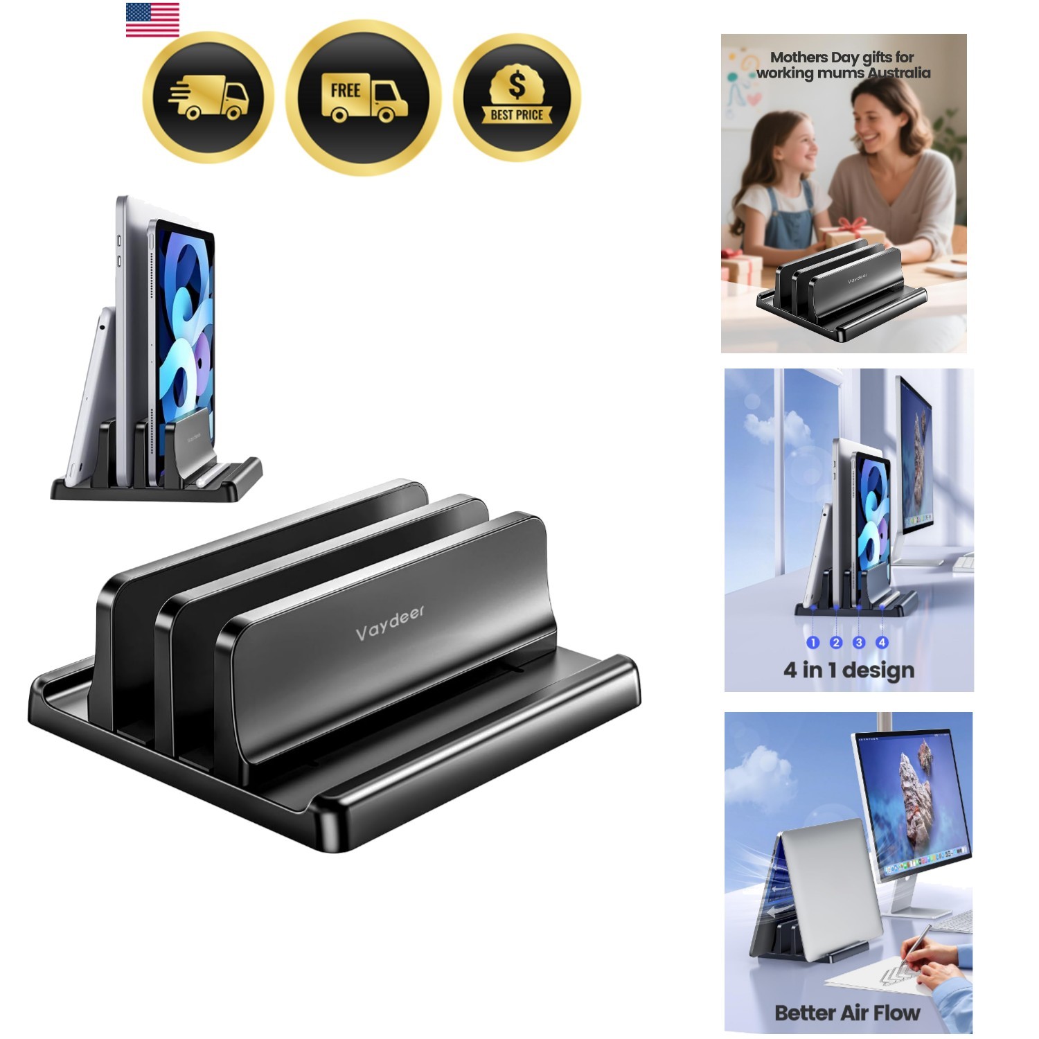 Vertical Laptop Stand for Desk,Dual Slots Plastic Laptop Holder with Space Sa...
