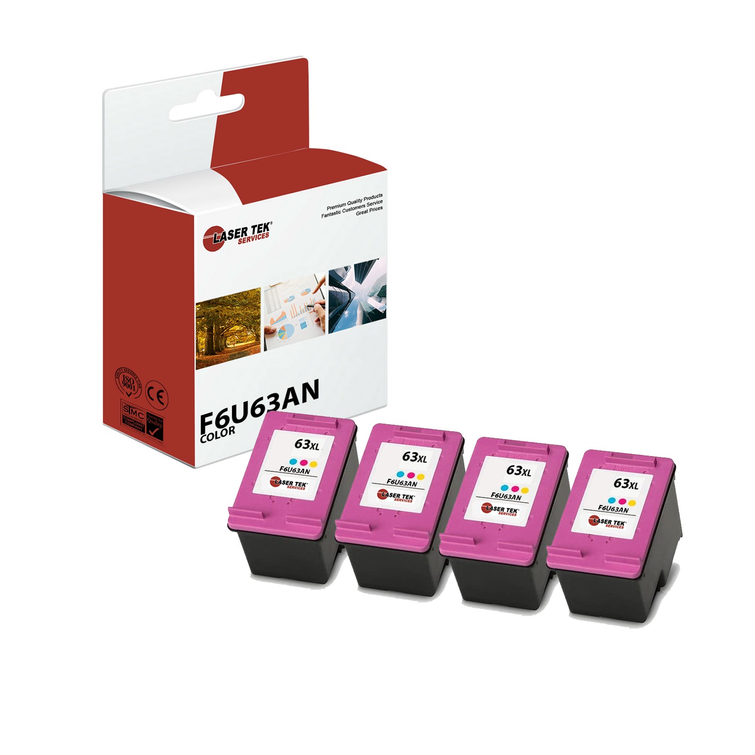4Pk LTS 63XL F6U63AN Color HY Compatible for HP Deskjet 1112 2130 3630 3632 Ink