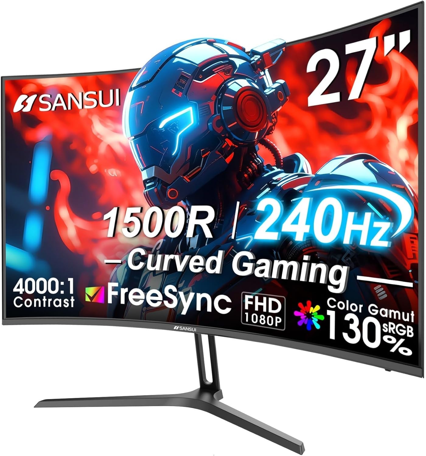 SANSUI 27 Inch Curved 240Hz Gaming Monitor 1080P 1500R Curve Computer Monitor
