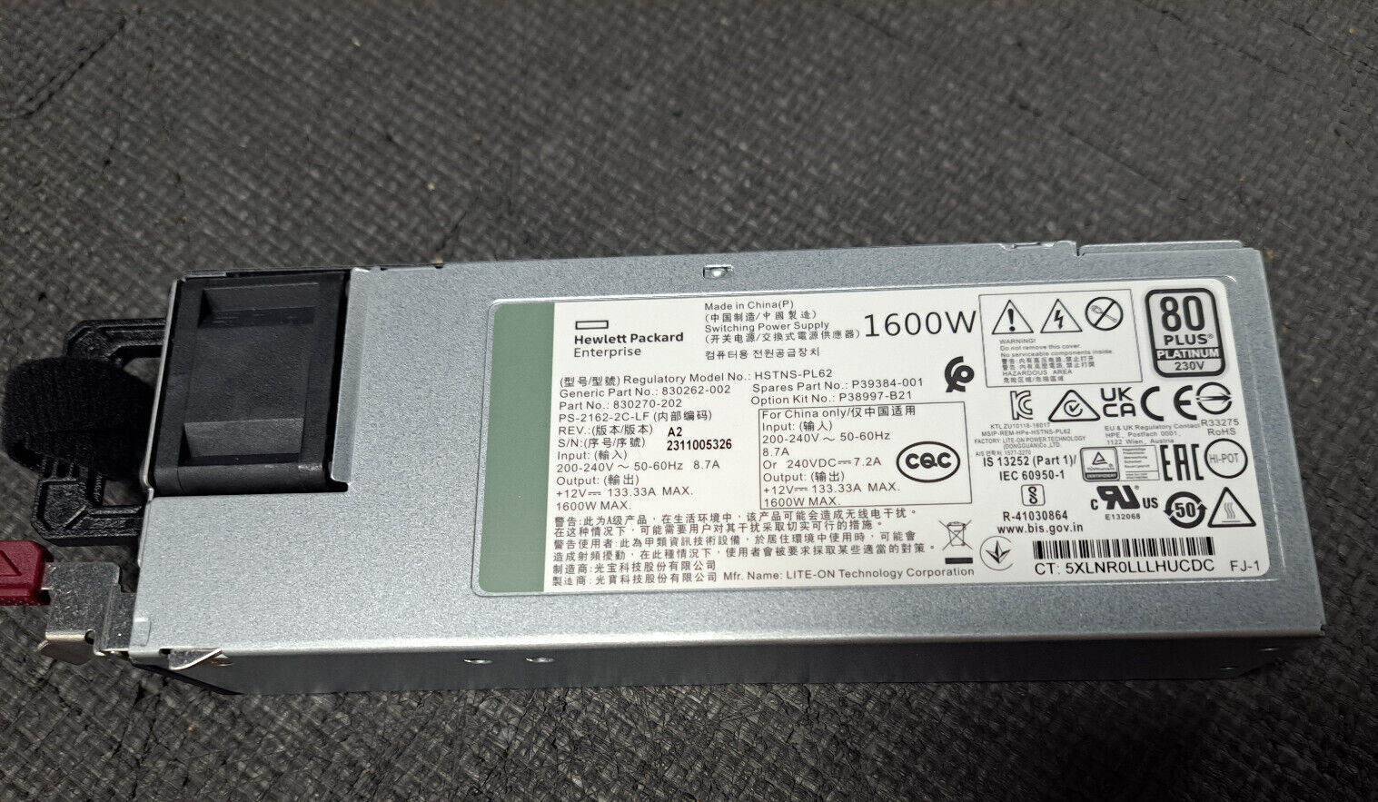P38997-b21 830270-302  HPE 1600W Flex Slot Platinum Hot Plug P39384-001