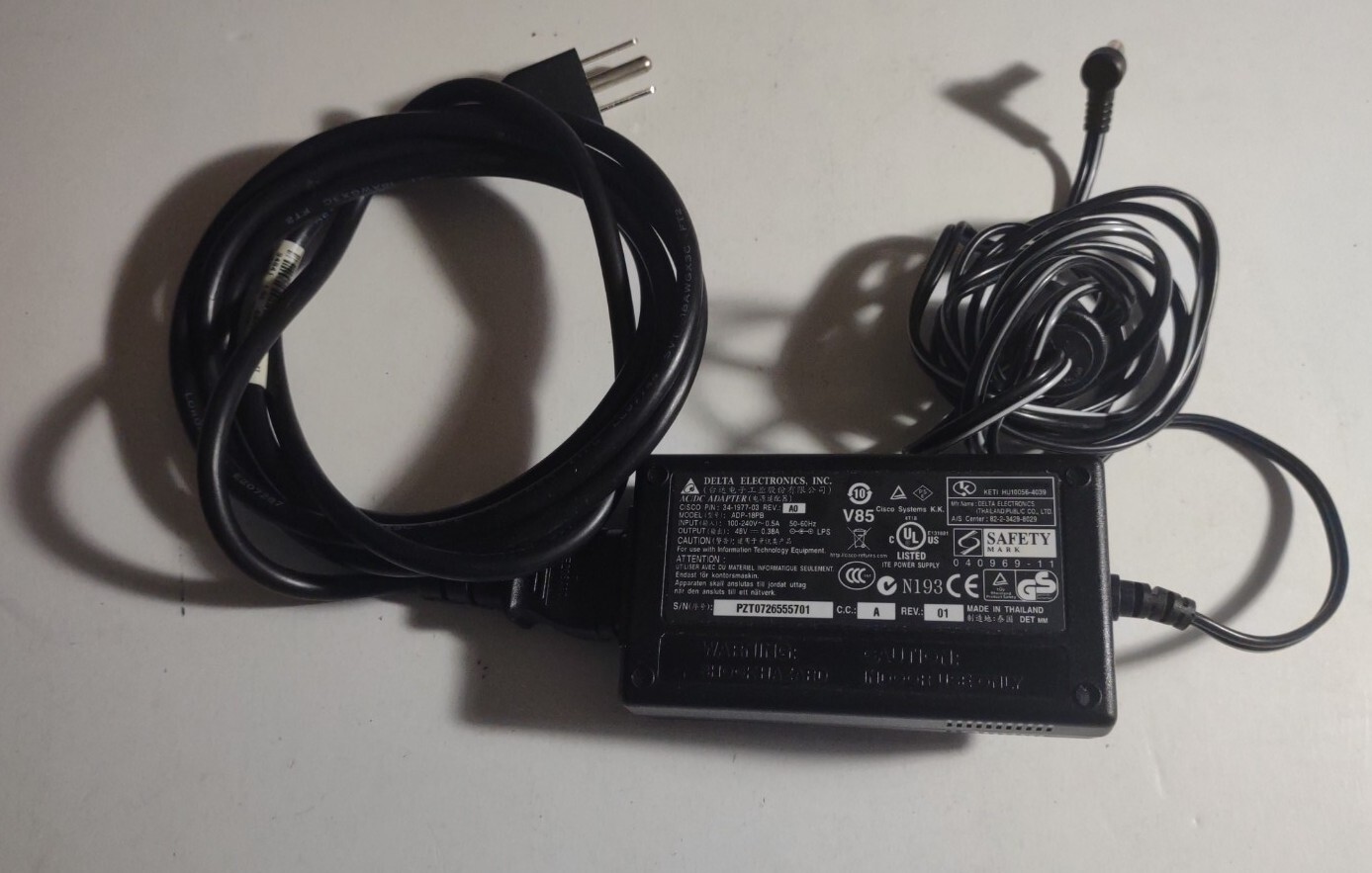 Delta ADP-18PB 34-1977-03 AC/DC Adapter Power Supply For Cisco 48V 0.38A