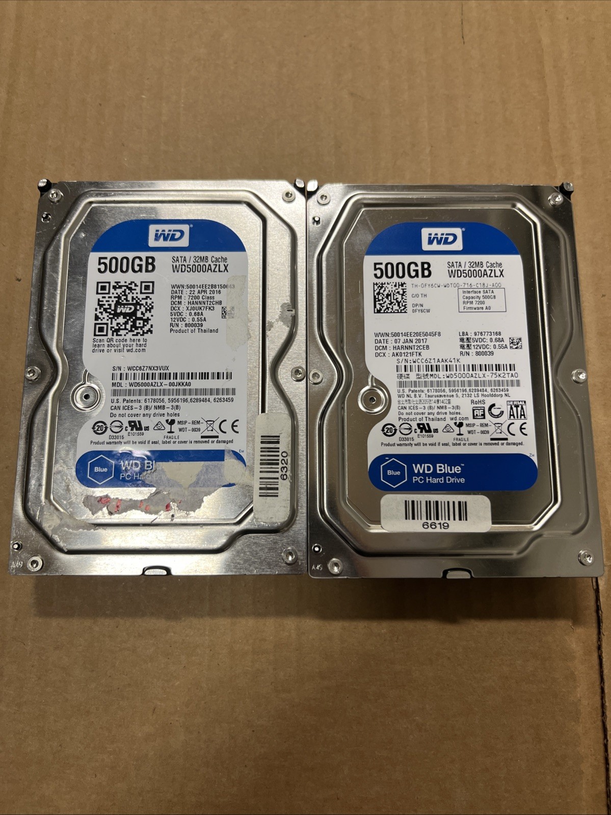 Lot of 2x Western Digital WD5000AZLX 500GB 7200RPM 3.5" SATA 32MB Cache HDD