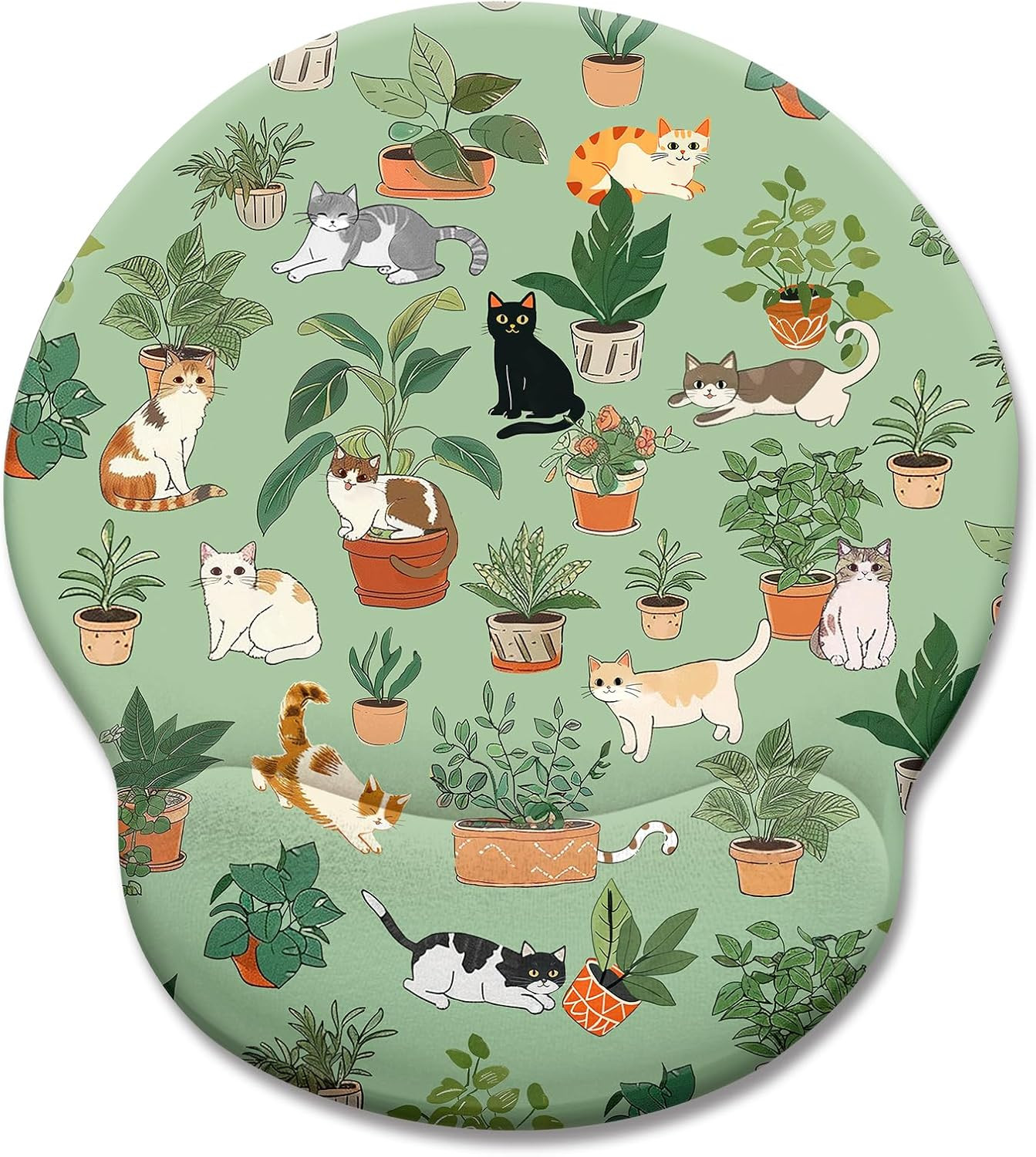 Cat Ergonomic Mouse Pad with Wrist Rest, Green Computer Mouse Pad Wrist Support
