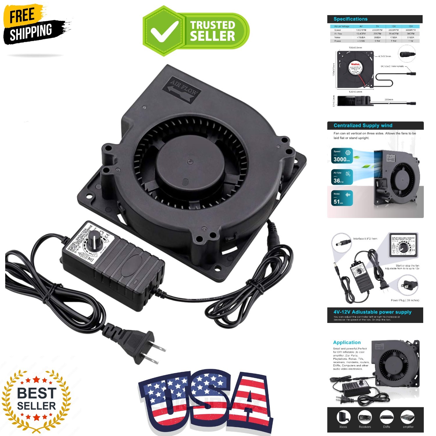 120mm x 32mm Blower Centrifugal Fan 110V 220V AC Powered Fan with Speed Contr...