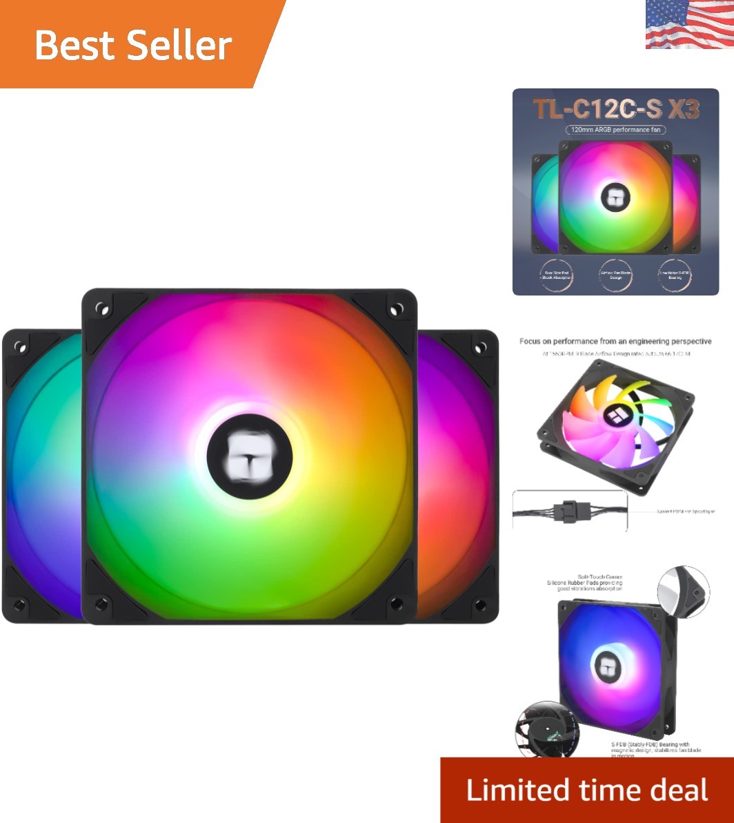 Ultra Quiet ARGB CPU Fan – 120mm PWM Cooling with LED Effects (3 Pieces)