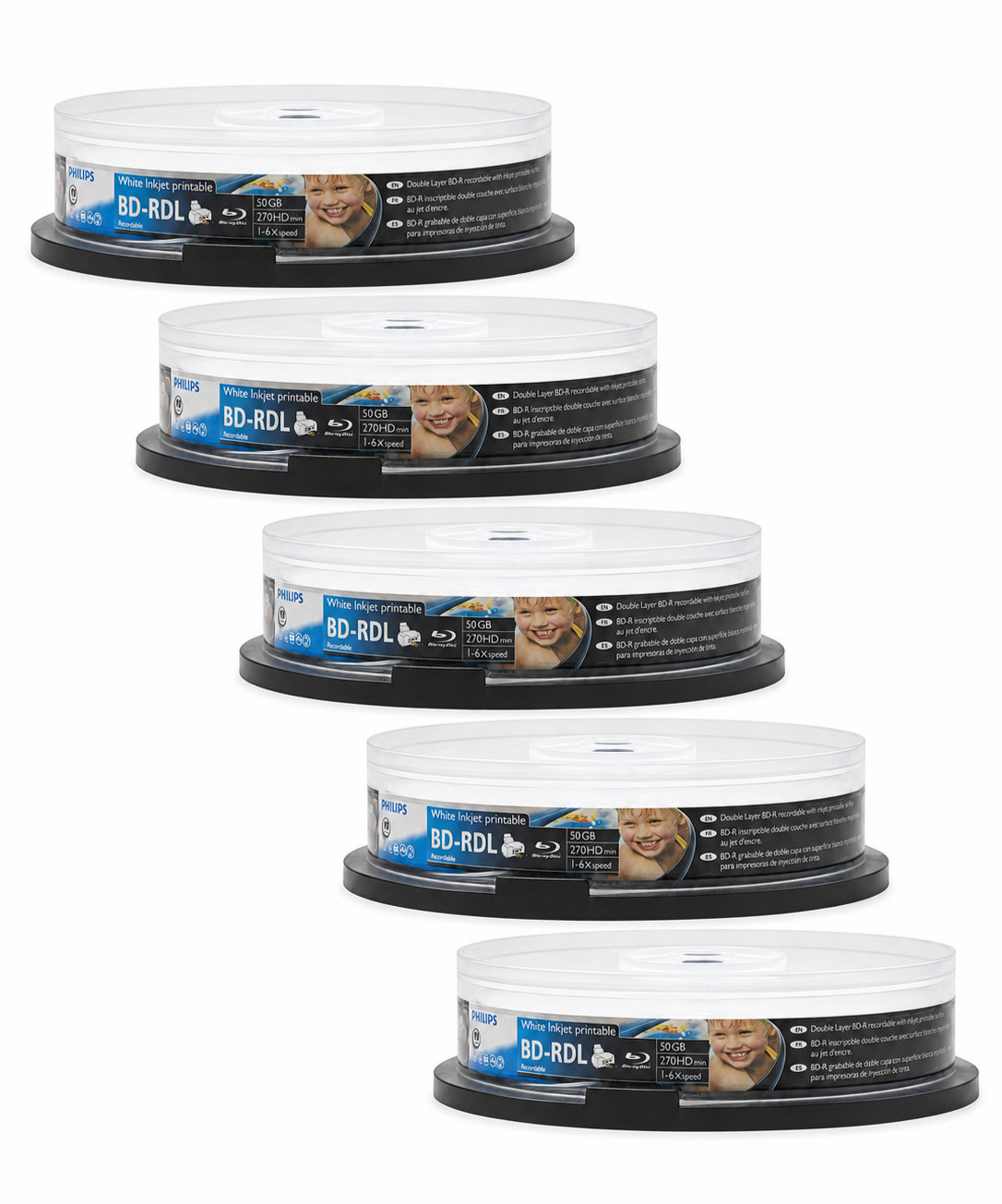 PHILIPS BD-R DL 50GB 6X White Inkjet Printable Dual Layer Blu-ray Disc 50 Pack