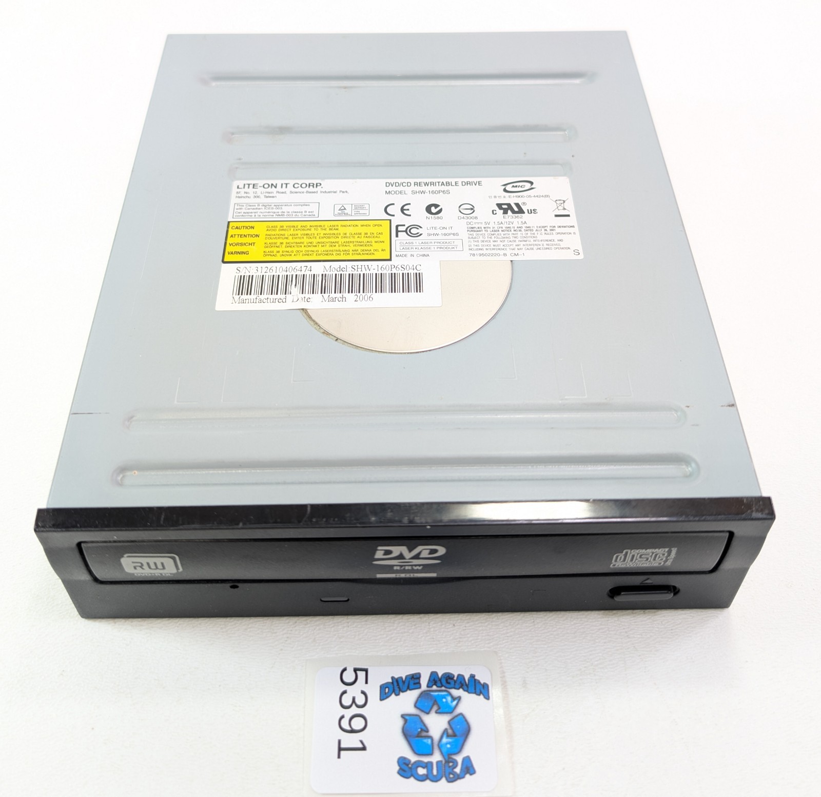 Lite-On 16X DVD+R /-RW Double Layer Internal Drive SHW-160P6S CD ReWriter IDE