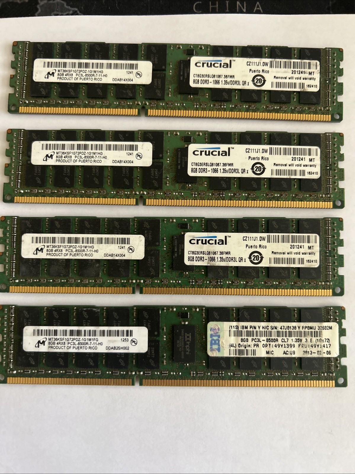 Lot of 5 X MT36KSF1G72PDZ-1G1K1 Micron 8GB PC3-8500 DDR3-1066MHz ECC
