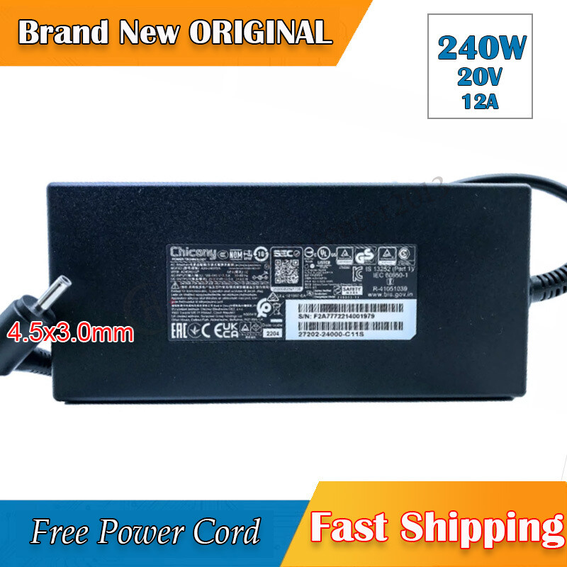 New Original MSI Stealth 14 Studio A13VE AC Adapter Charger + Cable 20V 12A 240W