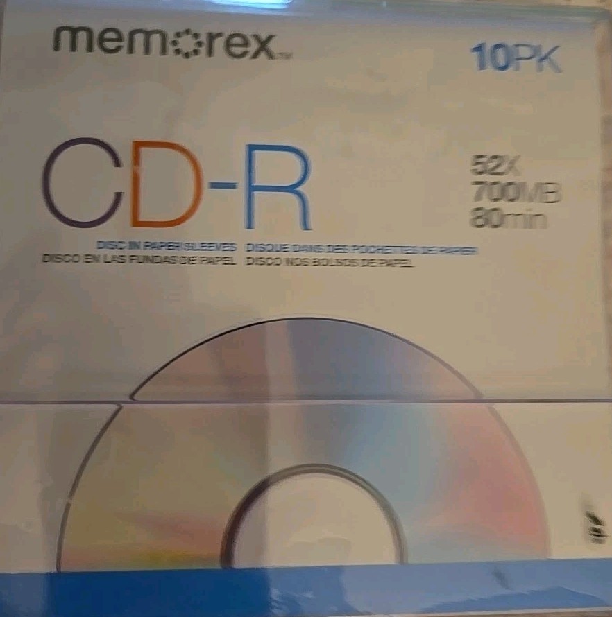 Memorex CD-R 10 pk 52x 700 mbps 80 minute blank CD with Cases NEW 